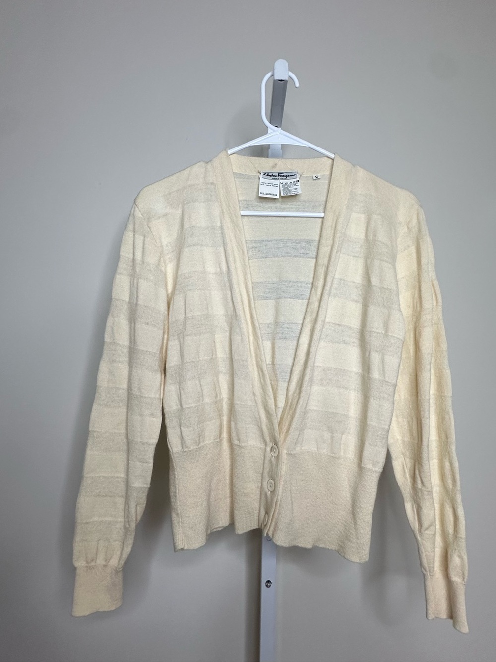 Vintage Wool Salvatore Ferragamo Cream Button-Front Women’s Cardigan